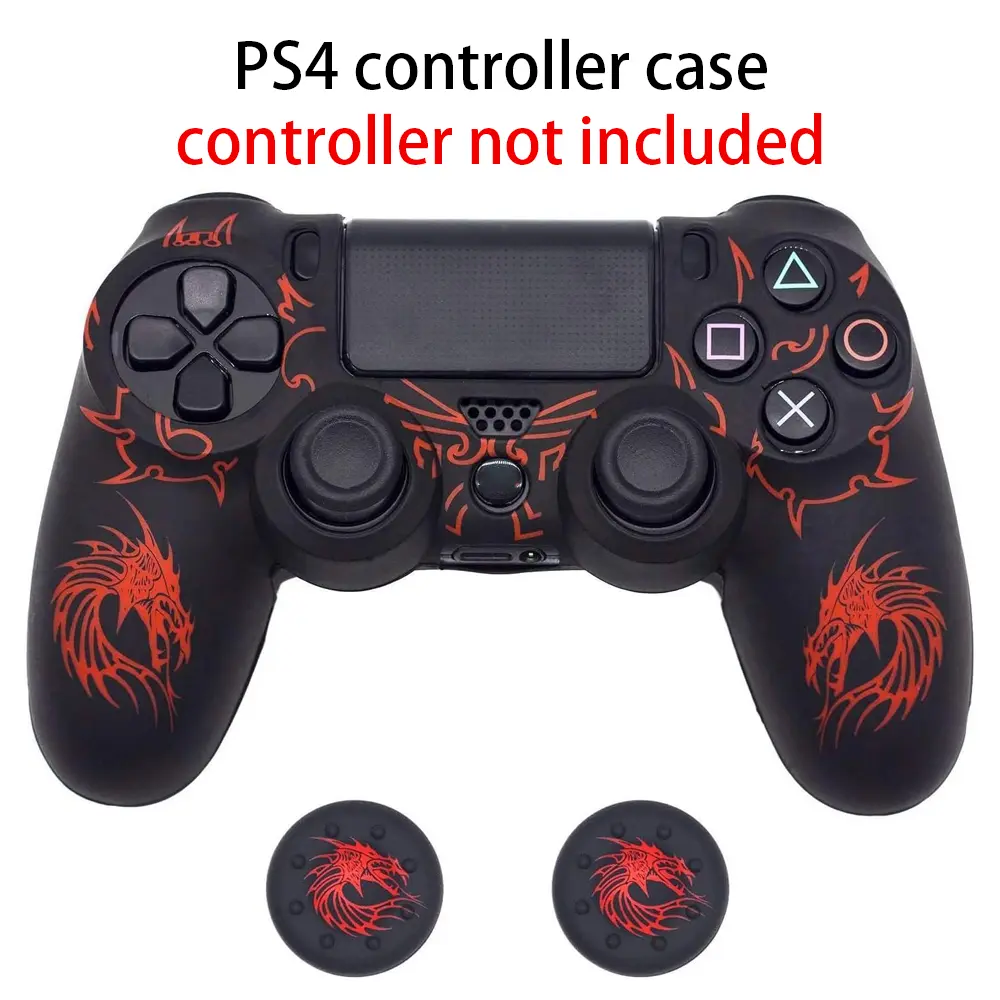 Skin for PS4 Controller, BRHE Anti-Slip Grip Silicone Cover Protector Case Compatible with PS4 Slim/PS4 Pro Wireless/Wired Gamepad Controller with 2 Dragon Carving Thumb Grip Caps
