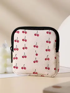 Cherry Pattern Printed Coin Wallet, Zipper Wallet Design, Wallet Purse, Multifunctional Storage Bag, Durable Polyester, Digital Printing, Key Card Holder, Ideal Gift