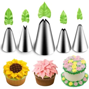 Leaf Piping Tips, 5 Pieces Stainless Steel Piping Tips, Cake Decorating Supplies, DIY Baking Supplies Cake Decorating Tools Bakeware Pastry