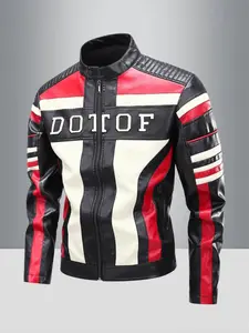 Men's Fashion Casual Outdoor Sports Windproof PU Leather Jacket, Durable Motorcycle Coat for Autumn Winter, Riding and Adventure