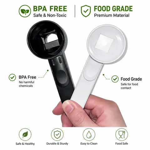 BPA-Free Plastic Coffee Scoop Set with Built-In Funnel - 2-Piece Food-Safe Kitchen Gadget (1 White, 1 Black) for Pre-Workout, Protein Powder Prep, Father’s Anniversary Gift Option