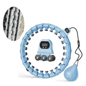Beach Adjustable Smart Infinity Weighted Exercise Hoop with 2-in-1 Abdominal Fitness Counter & Soft Gravity Ball - Blue, Detachable 24-Section Design for Adults & Beginners, Ideal for Daily Workouts & Holiday Gifts