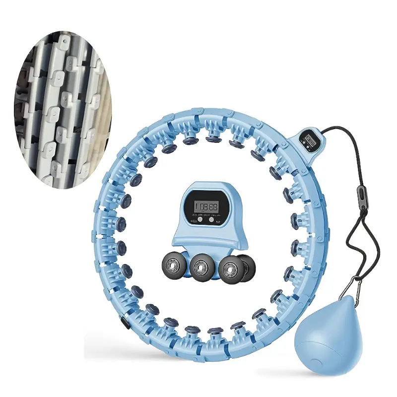 Beach Adjustable Smart Infinity Weighted Exercise Hoop with 2-in-1 Abdominal Fitness Counter & Soft Gravity Ball - Blue, Detachable 24-Section Design for Adults & Beginners, Ideal for Daily Workouts & Holiday Gifts
