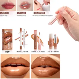 Matte Lip Liner + Glossy Lipstick + Lip Brush Set, Cosmetic, Smooth Long-Lasting, Perfect for Daily Use, Ideal Gift for Friends