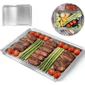 Stainless Steel Grill Pan with 17.7 * 12.6 Cooking Surface, Hole Grill Topper for Outdoor Gas Grill, Perfect for Camping Party Larger Size