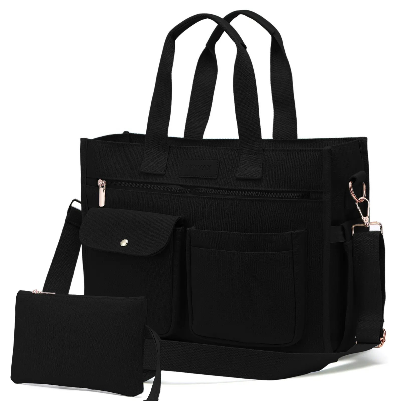 Large Canvas Tote Bag Set 2PCS for Women Work Teacher College Travel Shoulder Handbags Crossbody Laptop Purse with 14 Pockets & Detachable Inner Pouch