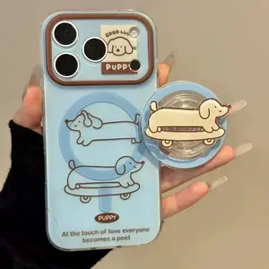 Double-Layer Printed Dog Pattern Case for iPhone 17 Pro Max with Magnetic Kickstand Cute Pet Lover Design Shockproof Protection for iPhone 13 14 15 16 Pro Max Cover