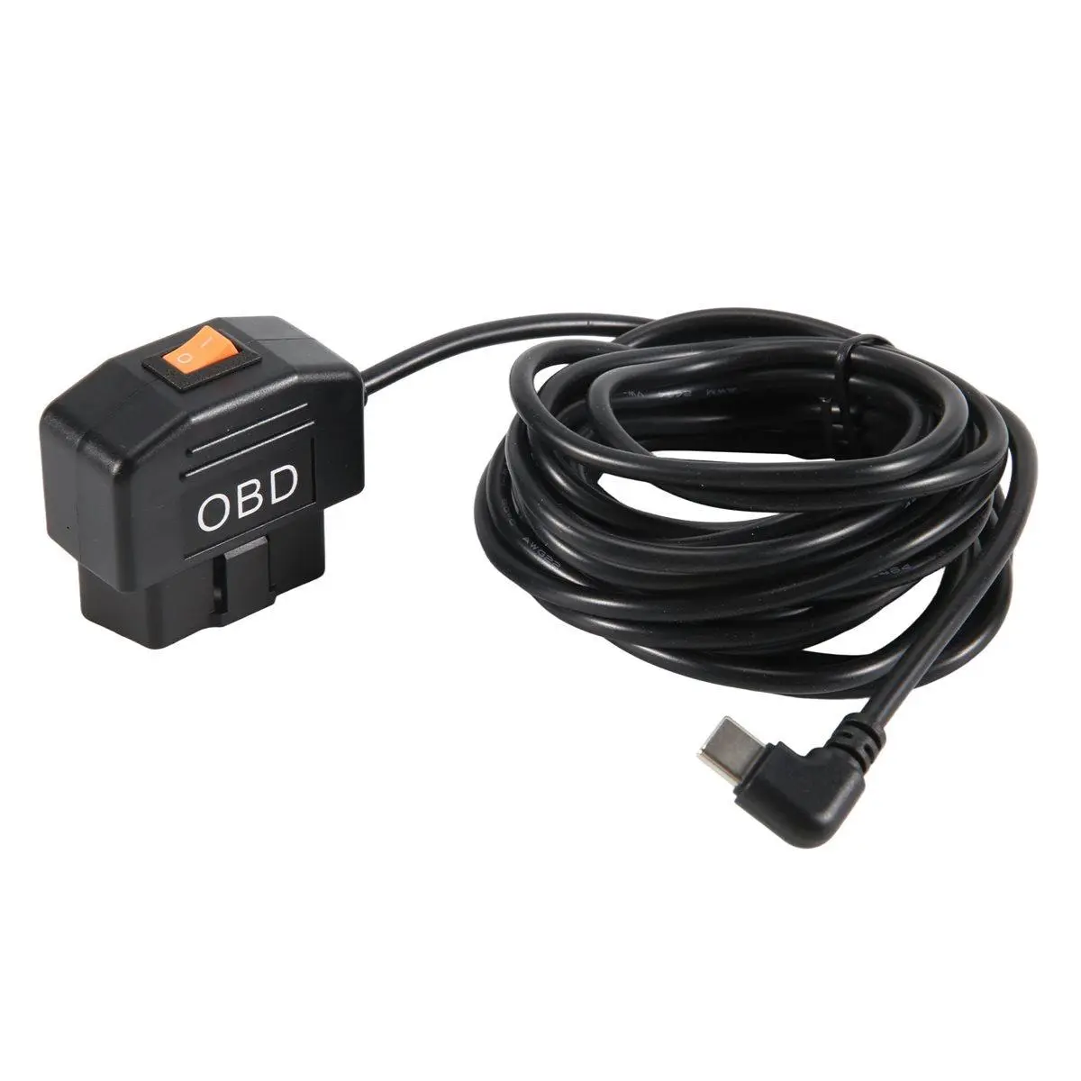 OBD2 to Type-C USB Hardwire Charger Cable for Car Dash Cameras - 12-36V Input, 5V/3A Charging, Plug-in OBDII Adapter Cable for Cars