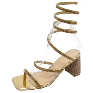 VANA-16 WOMEN'S HEEL RHINESTONE EMBELLISHED SLIP ON OPEN TOE