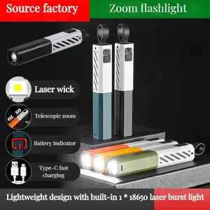 LED Flashlight Rechargeable, 5 Modes, Zoomable Focus, Waterproof, Long Range Beam, High Lumens Bright Torch with Built-in Battery & USB Charging, Portable Outdoor Camping，multiple color options, camping lights, lighting, Adjustable flashlight
