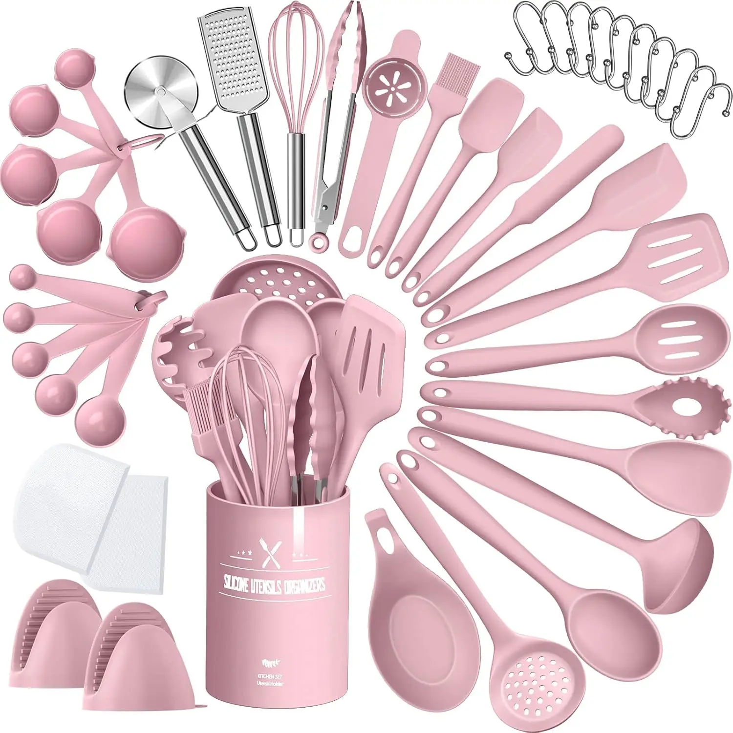 43 Pcs Silicone Cooking Kitchen Utensil Set,Pink Cooking Utensils Set, Turner, Tongs, Spoon, Spatula, Kitchen Gadgets Tools Set For Nonstick Cookware, Heat Resistant (Dishwasher, BPA Free)