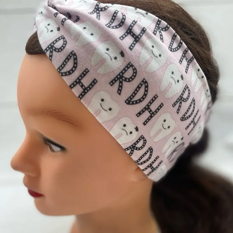 Pink RDH Dental Headband with Tooth and Letter Pattern for Dental Use