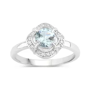 Natural Aquamarine Lab Diamond Halo Ring