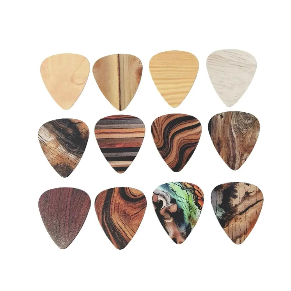 12 Unique Pattern Guitar Pick Set, 12pcs/set Different Wood Pattern Guitar Pick, Double Sided Printed Guitar Pick, Music Accessories For Guitar Ukulel