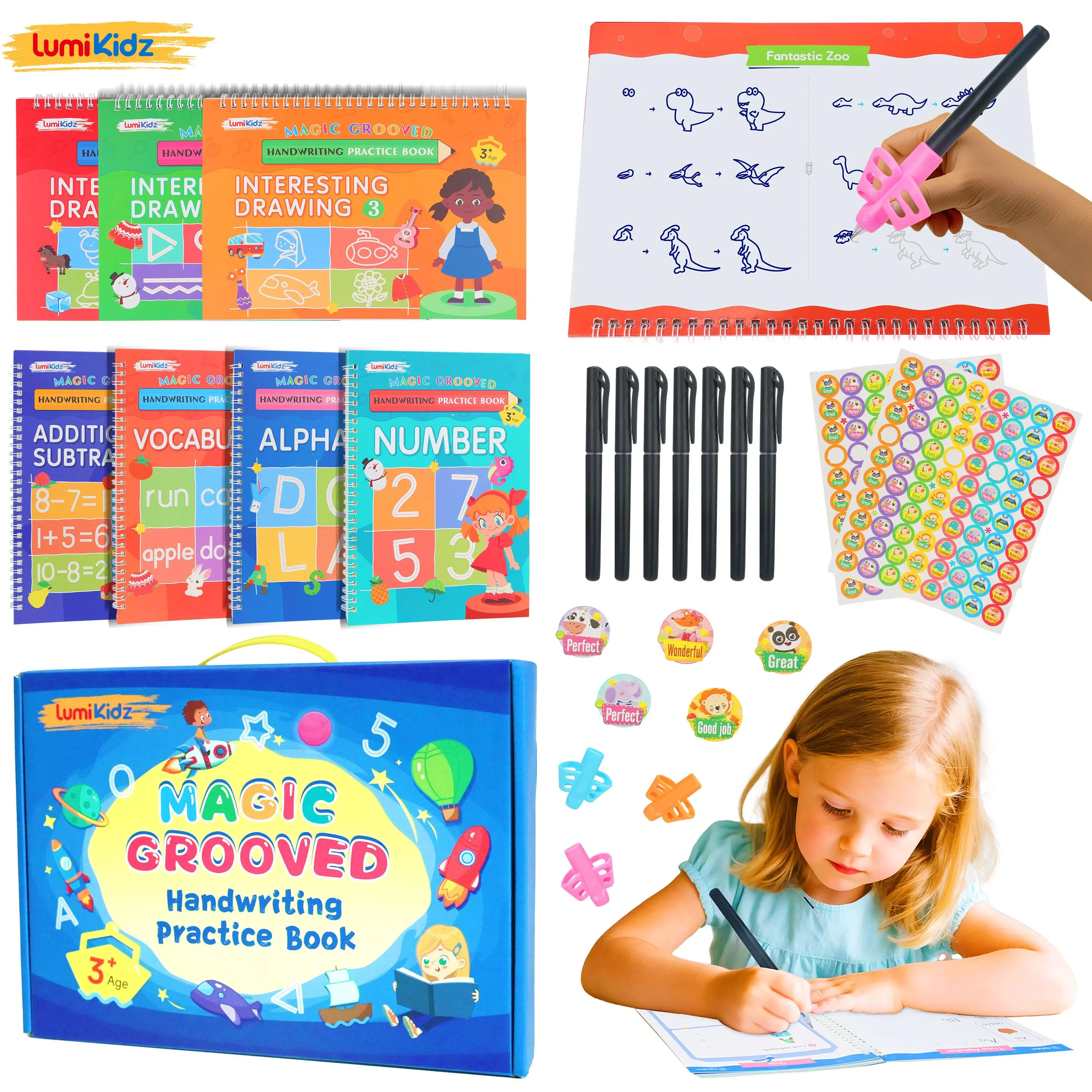 Spanish/English Magic Grooved Writing Practice Books Reusable paper Handwriting Workbooks Large Copybooks Box Pack For Kids Ages 3-8 School & Educational Supplies Suitable For Birthday gifts Deals for You Days