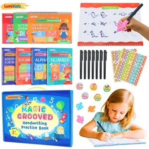 Spanish/English Magic Grooved Writing Practice Books Reusable paper Handwriting Workbooks Large Copybooks Box Pack For Kids Ages 3-8 School & Educational Supplies Suitable For Birthday gifts Deals for You Days