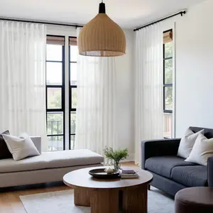TWOPAGES Flynn Ready-Made Pleated Sheer Window Curtains (2 Panels), Light Filtering Drapes for Bedroom, Living Room, Scandinavian Modern Farmhouse Decor, Back to School＆Deals For You