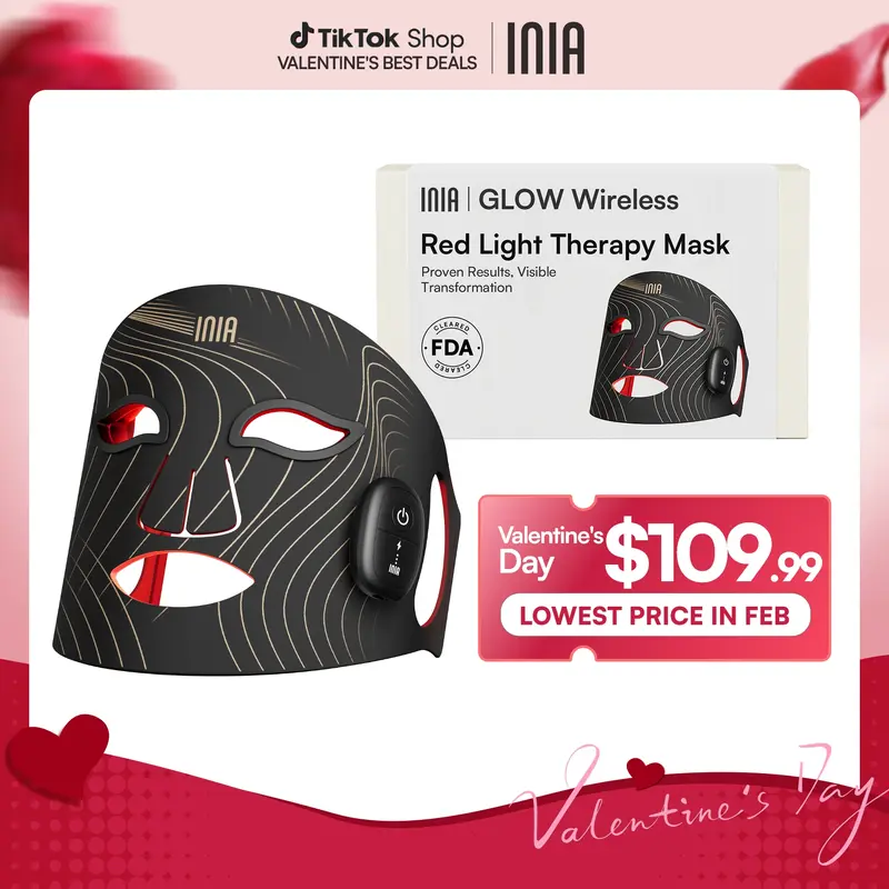 INIA GLOW Wireless LED Face Mask-with Red Light Therapy, 2-Year Warranty, Portable and Rechargeable for LED Facial Mask Skincare at Home and Travel, Best Valentine's Day Gift for Her