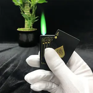 Windproof Metal Refillable Butane Lighter - Green Flame Ace, Red Flame Love, Jet Torch, Spade Ace Cool Design - Suitable for Outdoor, Indoor, BBQ, Candle, Unisex Gift (Butane Gas Not Included)