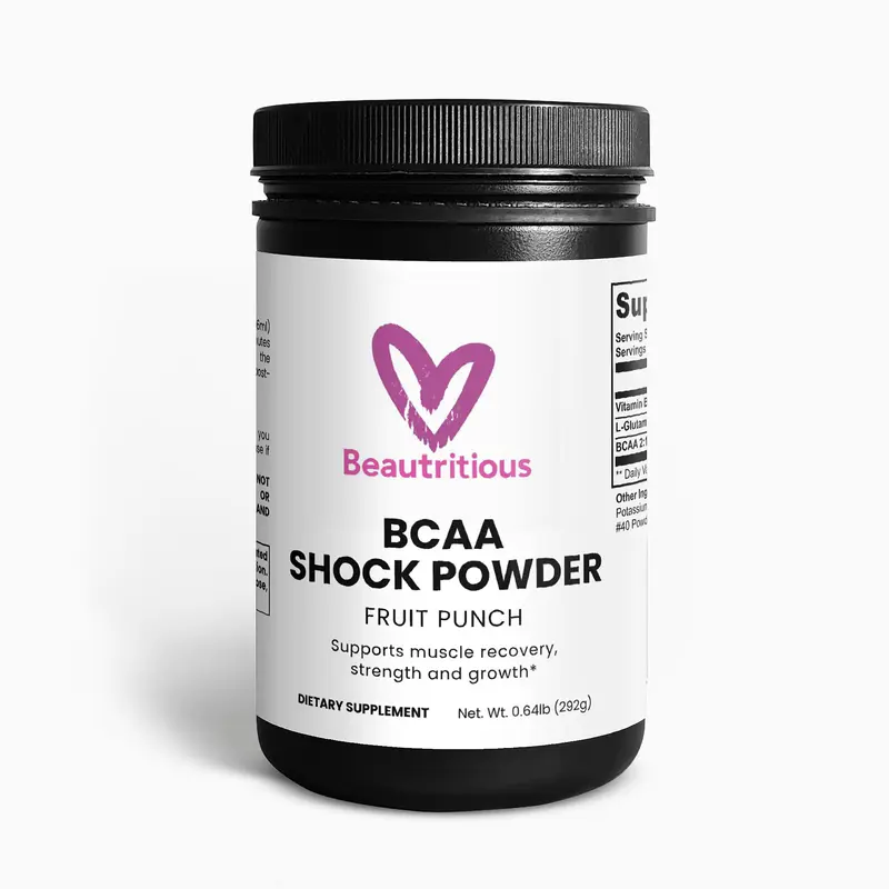 Beautritious BCAA Shock Powder Fruit Punch 5000mg Branched-Chain Amino Acids & Glutamine for Muscle Recovery and Growth 0.64lb
