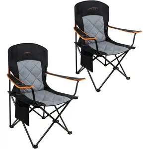 2 Pack  Fully Padded Camping Chair Heavy Duty Quad Fold Arm Chair Support 350 LBS with Cup Holder, Collapsible   Chair Portable for Outdoor, Black