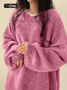 【Plus Size】 Solid Drop Shoulder Split Hem Sweater Knitwear, Casual Knit Long Sleeve Round Neck Jumper for Fall & Winter, Women's Plus Clothing for Daily Wear