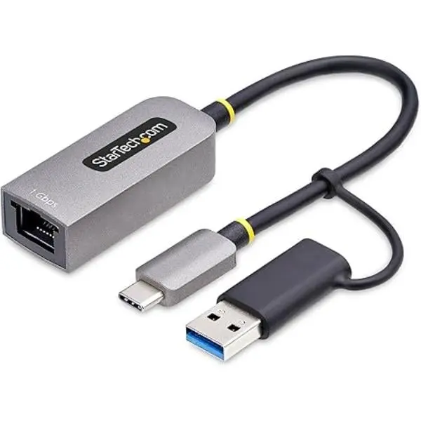 StarTech C21GA-USB-ETHERNET 6 in. USB-C to Ethernet Adapter with USB-A Dongle - 10-100-1000 Mbps - USB GbE Adapter, Space Gray