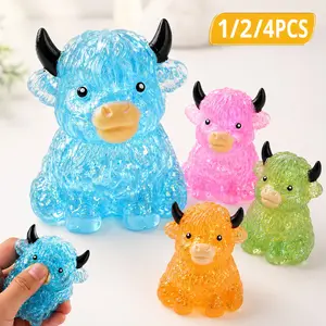 Highland Cow Squishy Toys, Mini Cute Glitter Animal Squeeze Toy, Slow Rising Sensory Fidget Stress Relief Toy for Adults & Teens, Easter Basket Stuffer Party Favor Gift for Cow Lovers 1/2/4PCS