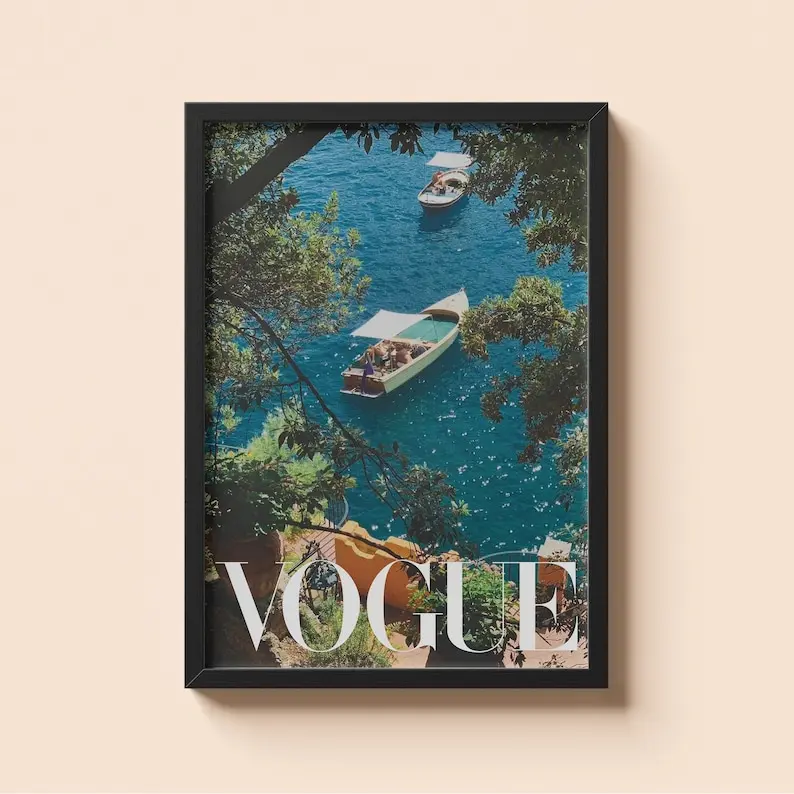 Vogue Italy Print | Amalfi Coast Boat Poster, Old Money Poster-Unframed
