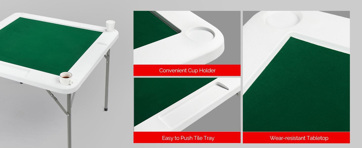 PEXMOR 39.5" Foldable Mahjong Table, Square 4 Player Card Game Table w/Cup Holders & Chip Grooves, Portable Folding Poker Domino Board Game Table for Blackjack, Texas Hold'em, Jigsaw Puzzles Game