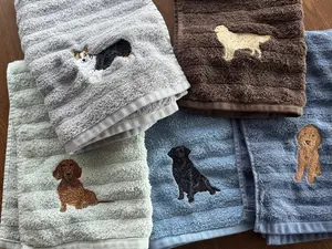 Dog Breeds Machine Embroidered Hand Towels 16x25 Cotton Towels with Labrador Goldendoodle Corgi Dachshund Golden Retriever Designs for Children