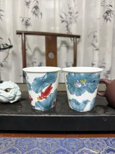A216.1. Designer Cultural & Creative Lotus Crab Carp Ceramic Cup High Temp Underglaze Coffee Cola Tea Cup