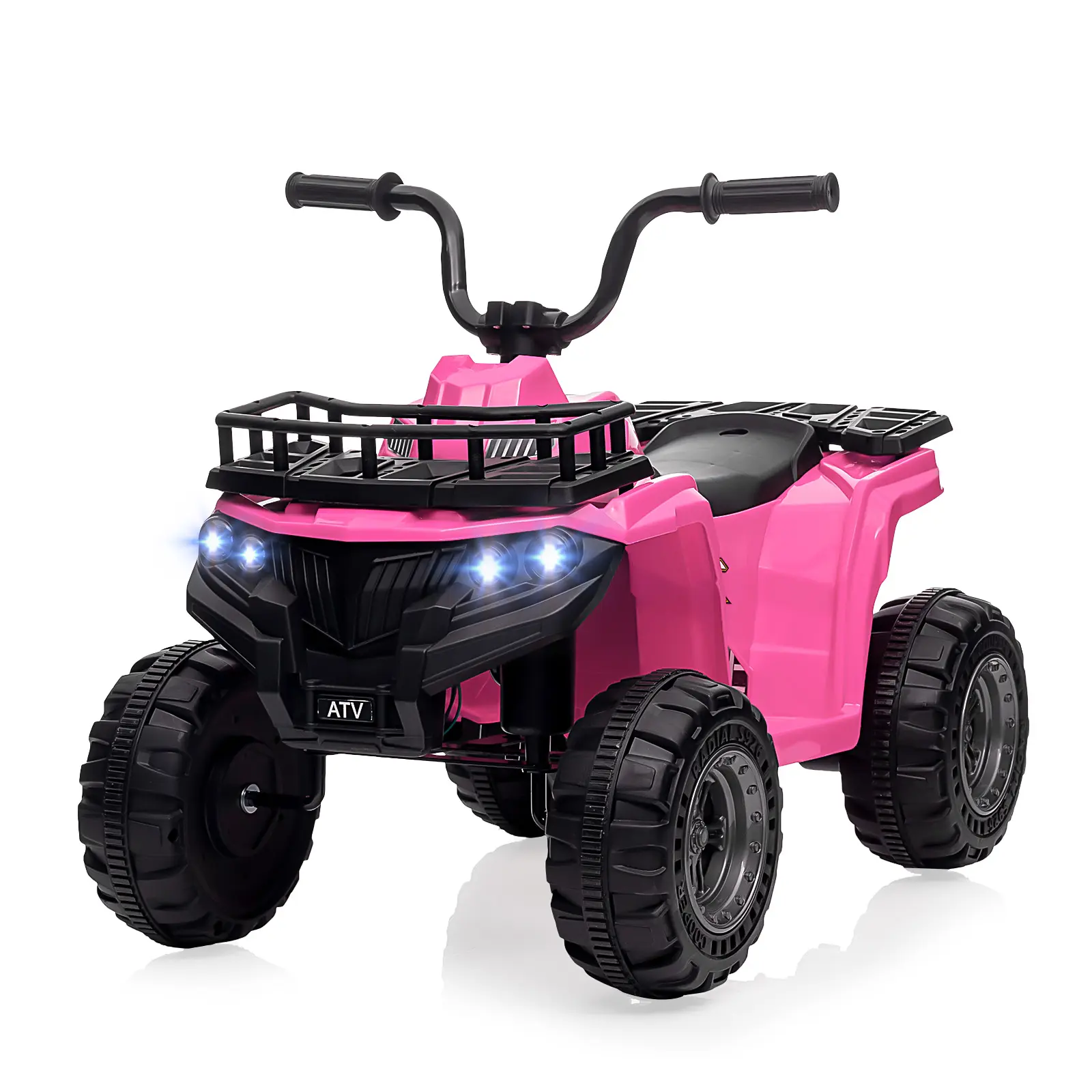 【Christmas Gift】Pink 12V 4Point5AH Kids Rechargeable ATV 4 Wheeler Ride On Quad With Suspension Rubber Handles And Treaded Tires Pink