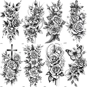 8 Floral Temporary Tattoo Stickers, Temporary Fake Tattoo, Waterproof Rose Cross Butterfly Designs, Perfect for Women's Parties Music Festivals Events