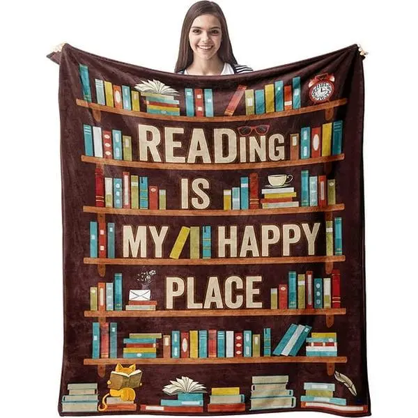 Book Lover Blanket Gifts for Women - Readers Gift Library Print Themed Throw for Teacher Kids Teen Adults Librarian Soft Fleece Cozy Couch Birthday Christmas Lightweight Blanket 50"x60" b1212Father's Day Gift