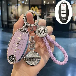 Car Key Case, Rhinestone Decor Car Key Cover, Durable Soft TPU Protective Case, Key Protector for Nissan Altima Sentra Maxima Rogue Armada Pathfinder Infiniti