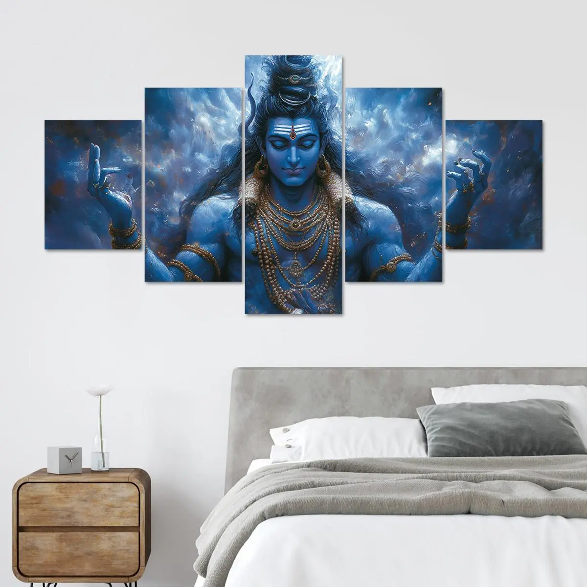 5 Counts Unframed Frameless Canvas Poster, Blue Shiva God Painting, Perfect Living Room Decoration, Modern Home Decor & Art, Wall Art Decoration, Aesthetic Wall Decor, Unframed Art Print, Odorless, Waterproof, Artwork, Decoration Items