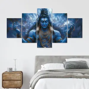 5 Counts Unframed Frameless Canvas Poster, Blue Shiva God Painting, Artistic Exquisite Poster, Perfect Living Room Decoration, Modern Home Decor, Modern Art, Fashion Family Poster, Wall Art Decoration, Unframed Art Print, Odorless, Waterproof, Artwork