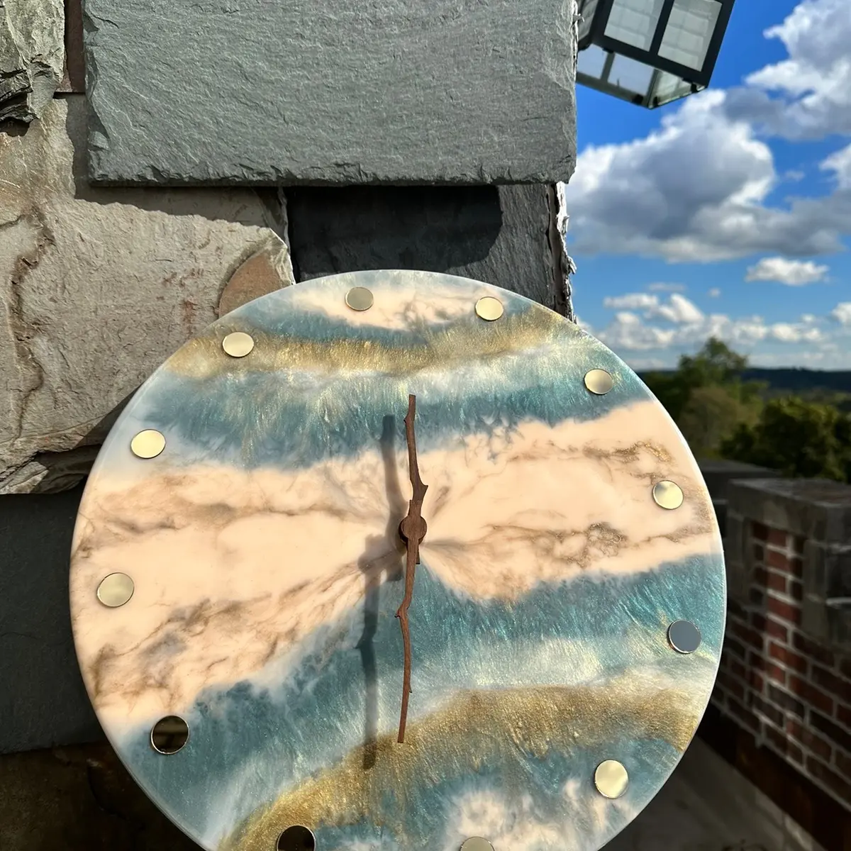 Epoxy Resin Wall Clock Round Digital Modern Silent