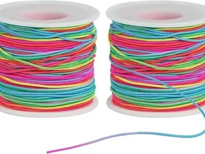 Bracelet String Elastic Cord - 2 Rolls 1MM Stretchy String for Bracelet Making, Rainbow Elastic Bracelets String Thread for Clay Beads, Bracelets, Jewelry Making, Necklaces, Sewing and Crafts