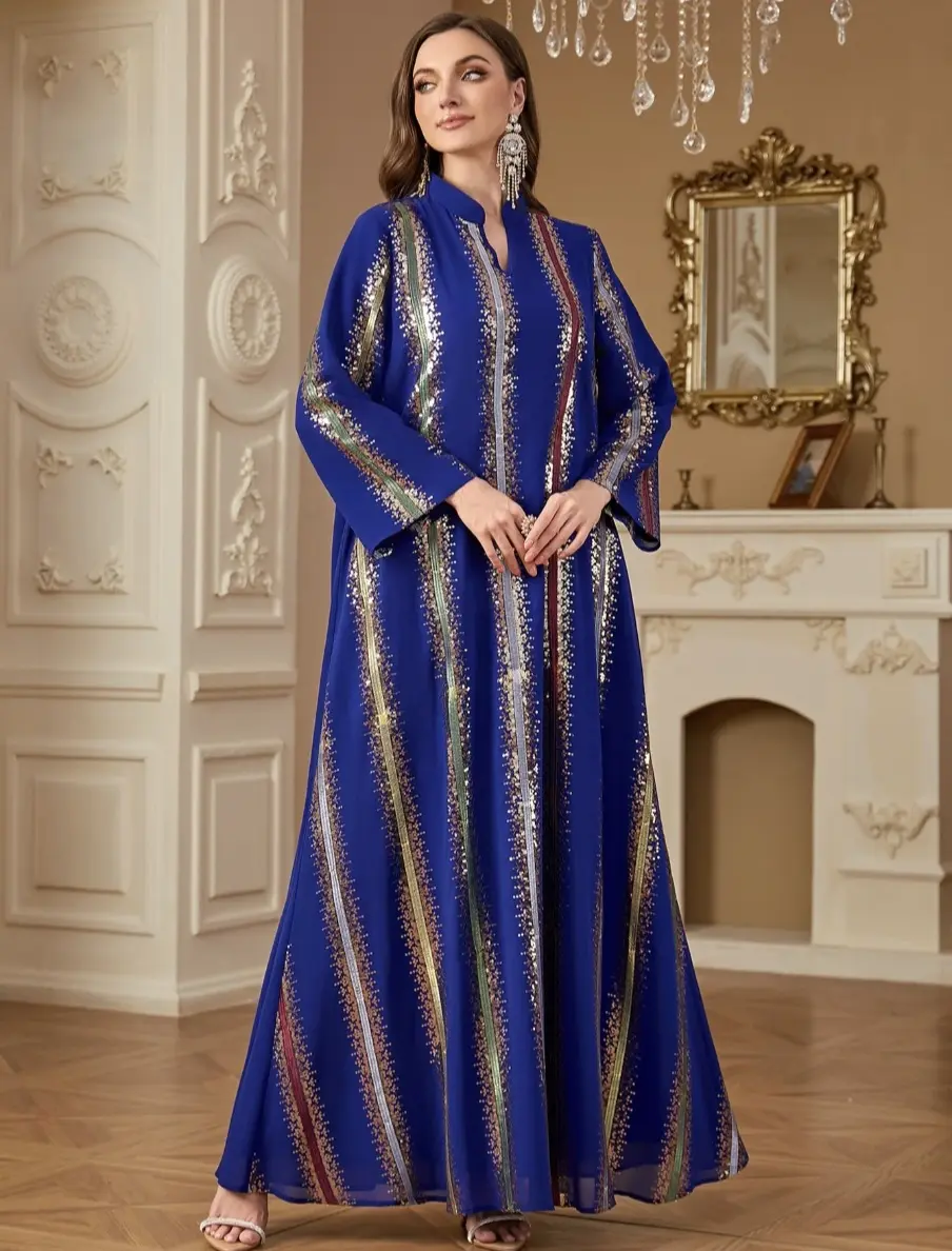 Women's New Turkish Elegant Sequin Abaya Dress for Evening Parties, Banquets, Modest Muslim Outfits, Muslim Clothing
