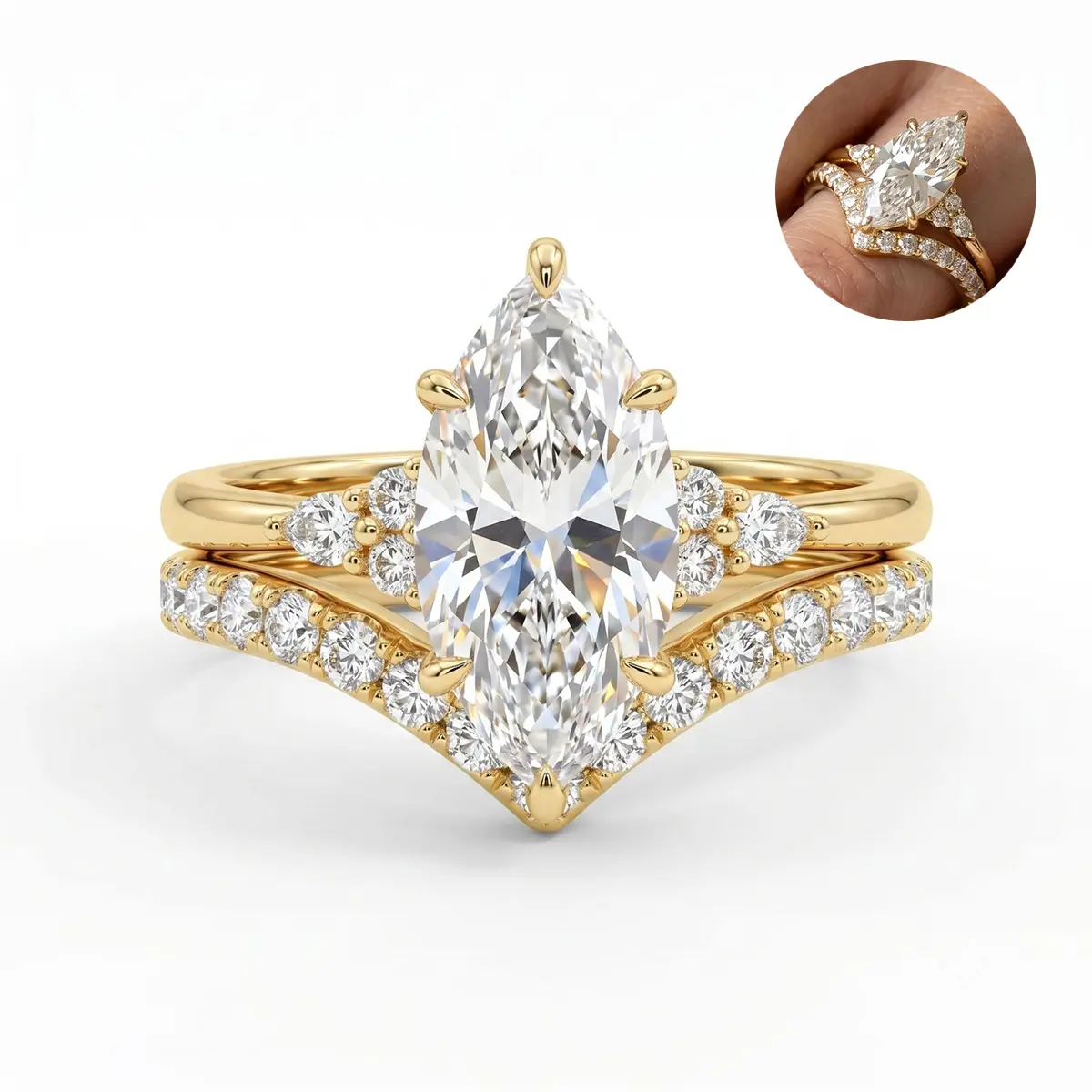 D VVS1 2.5CT Ice-Cut Marquise Gems Engagement Ring Set for Women, Sparkling Statement Bridal Wedding Rings Sets, Anniversary Promise V Shaped Band, Size 5-10