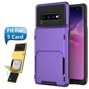 Flip Card Slots Business Armor Case for Samsung Note 10 10 Plus S10E Galaxy S8 S8+ S9 S9+ S10 Plus Note 9 A750 Protective Casing Shockproof Screen Protector Purple Protection