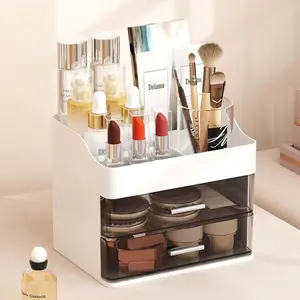 ​​LAMU 3-Tier Countertop Storage Box - 2 Transparent Drawers | For Bedroom, Bathroom & Office! Stores Makeup, Skincare, Lipsticks & Office Items​