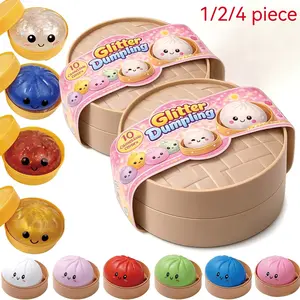 Soft Jiaozi Toy, Random Glitter Jiaozi Sensory Stress Ball, Adult Soft Squeeze Stress Relief Gift, Steam Basket Included, Perfect for Play, Parties, Alone Time