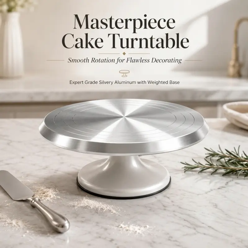 Aluminum Cake Turntable | Expert Grade Smooth Rotation & Quiet Rotating Flawless Decorating Stand with Weighted Non-Slip Base, Professional Baking Tool for Birthday Cake Icing & Decoration, Cake Decorating Supplies, Ideal for Home & Commercial Use