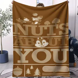 Playful and Cute Style Blanket, Small Throw Blanket / Nap Blanket, Brown Main Tone Fun English Slogan Cartoon Squirrel Print Bedding, Cozy Forest Style, Soft And Comfortable, Ideal For Kids' Bedding Decor, Letter Print Blanket