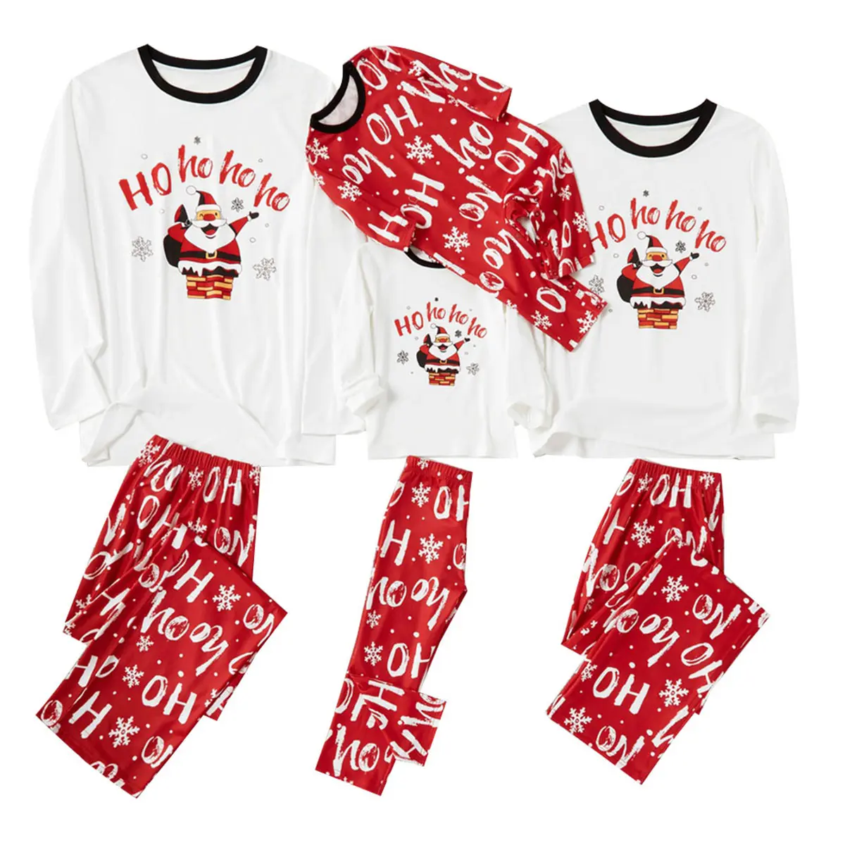 Christmas Pajamas for Family Matching Holiday PJ's Sets with Cartoon Santa Claus Long Sleeve Tops and Pants Loungewear Xmas Jammies