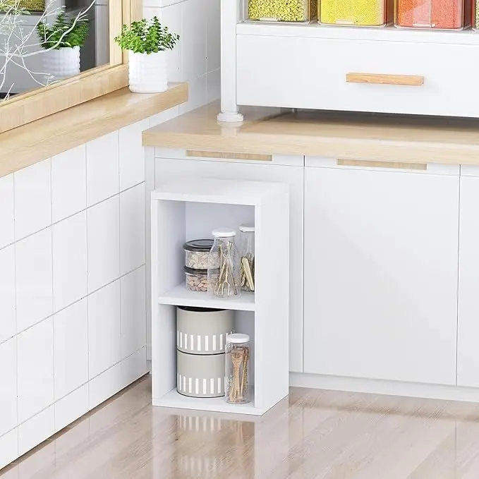 2-Tier Bookcase, Solid Wood Storage Shelf , Cube Organizer Floor Standing Display Shelving for Bedroom, Living Room, Office Modern Space-Saving Desig