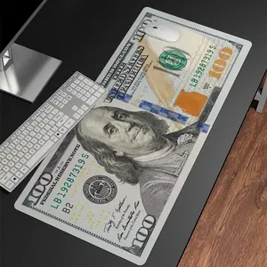 Funny 100 Dollar Bill Mouse Pad, Large Desk Mat 31.5"x11.8" with Non-Slip Rubber Base, Stitched Edges, Smooth Surface for Office Gaming Laptop Keyboard, Easy Clean